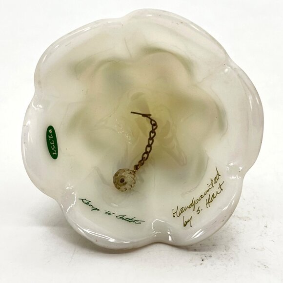 Fenton Handpainted White Frost Glass Bell Floral Design Signature S. Hart #2757 - Picture 3 of 15